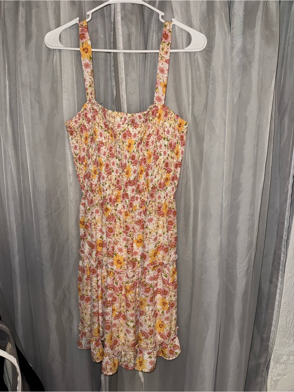 Jessica Simpson Floral Smocked Sundress in Pink & Yellow
